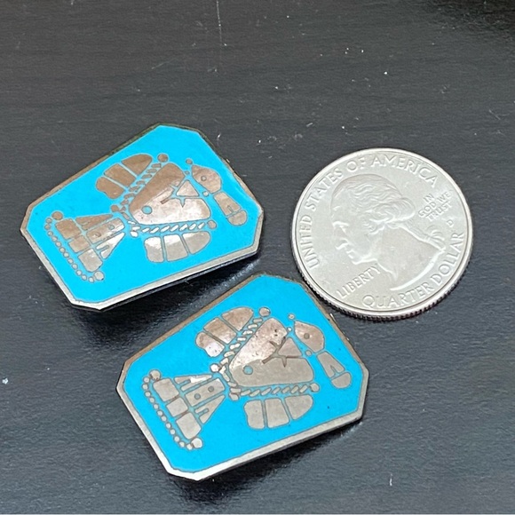 Indian Lore Genuine Copper Porcelain Enamel Inlaid Thunderbird Clip On Earrings - Picture 7 of 11